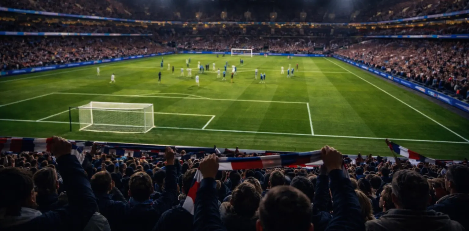Aficionado siguiendo un partido de fútbol en vivo desde su smartphone en el estadio