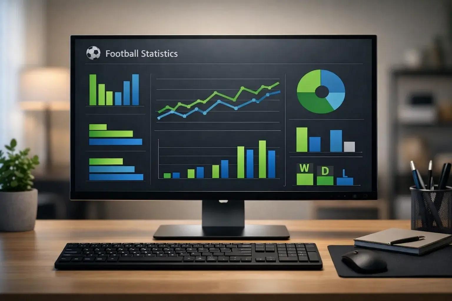 Pantalla de ordenador mostrando gráfico de rendimiento de equipos de fútbol